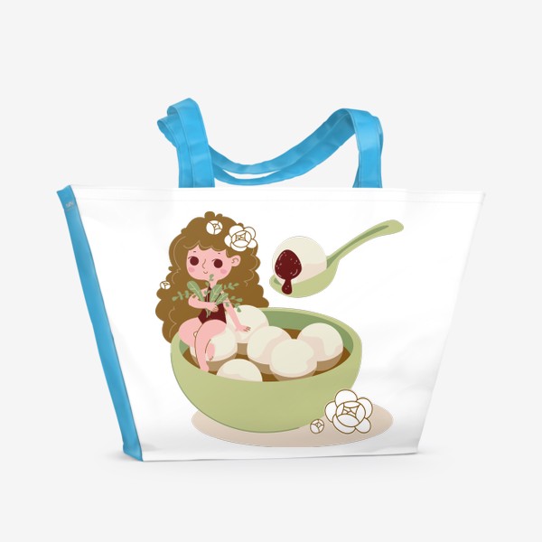 Пляжная сумка «Рисовые клецки с милой аниме девочкой. Азиатская кухня»