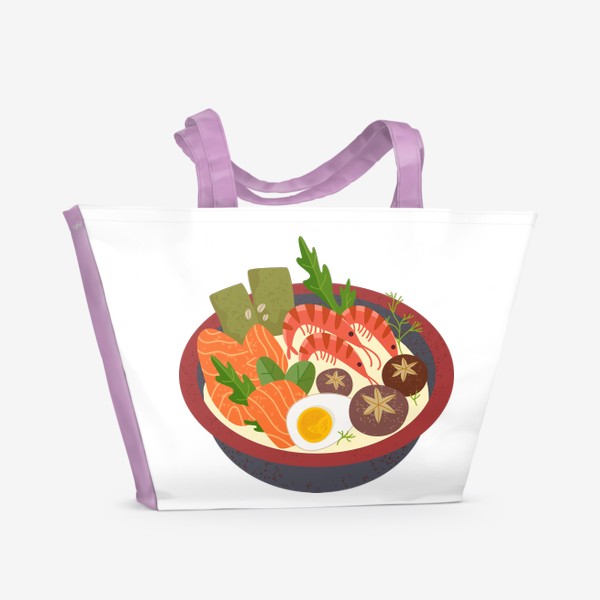 Пляжная сумка «Азиатский бульон с морепродуктами и грибами»