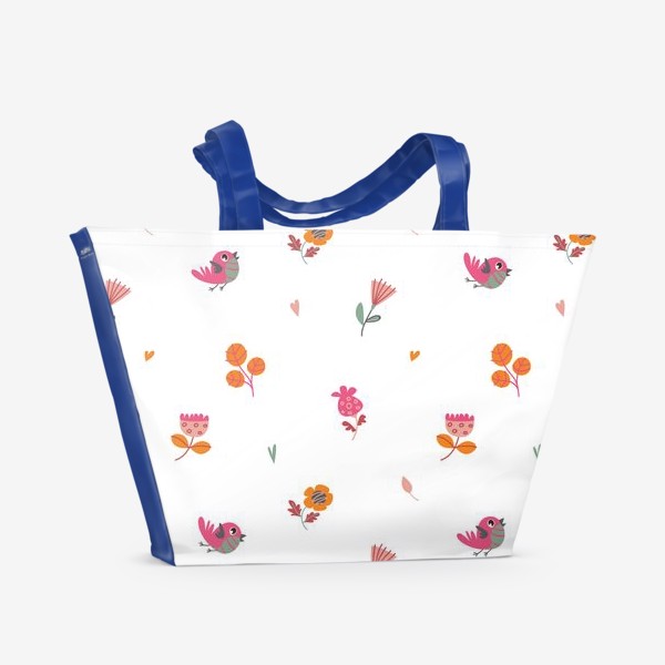 Пляжная сумка «Бесшовный паттерн. Нежный принт с птицами и цветами»