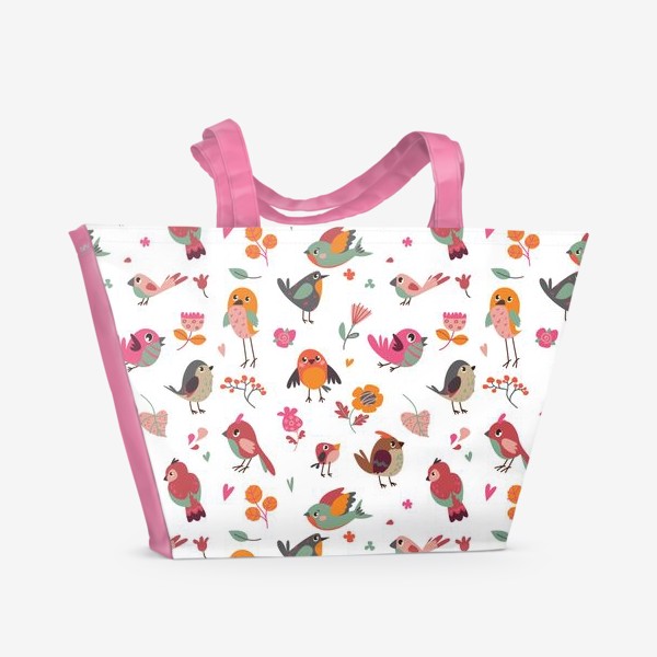 Пляжная сумка &laquo;Бесшовный паттерн. Милые птички и цветы&raquo;