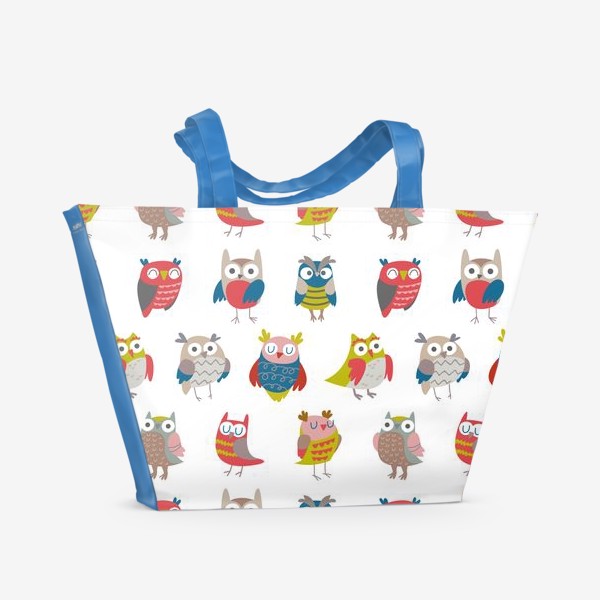 Пляжная сумка «Бесшовный паттерн. Разноцветные совы»