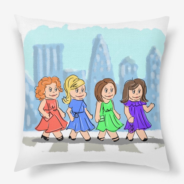 Подушка «Девушки в городе Нью-Йорке. Стиль Love is. Подружки. Диджитал. »
