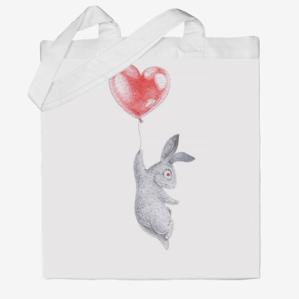 Сумка хб «Влюбленный зайка с шариком (заяц, кролик, любовь, сердце)»