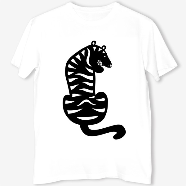 Футболка &laquo;Тигр. Новый год 2022. Амурский тигр. Минималистичный дизайн. Стильный черно-белый принт. Для мальчиков и мужчин. Полоски&raquo;