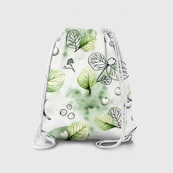 Рюкзак «Осенние веточки с ягодами акварель и черный контур на зеленом фоне»
