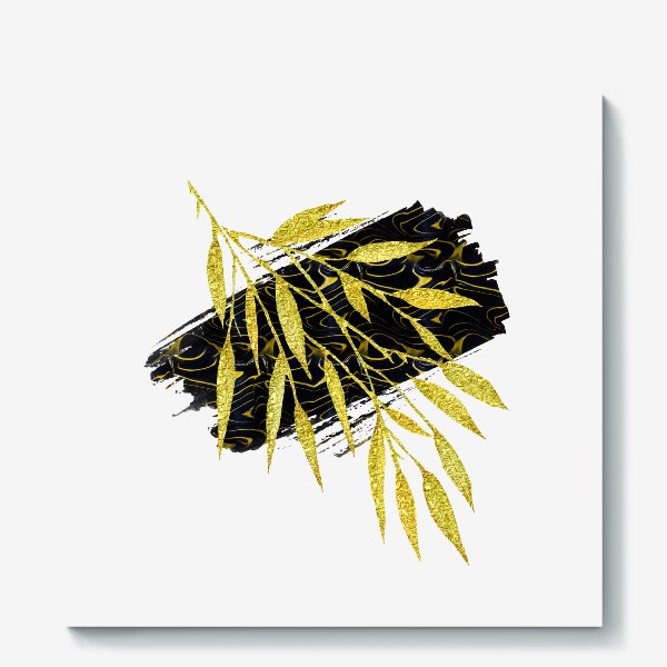 Холст «Абстракция с золотыми листьями»