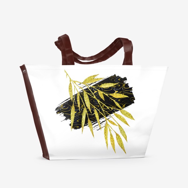 Пляжная сумка «Абстракция с золотыми листьями»