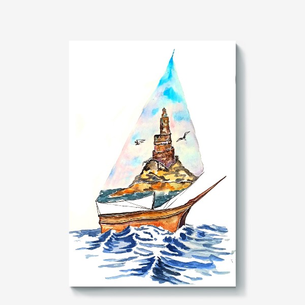 Холст «сахалин маяк море корабль волны парусник»