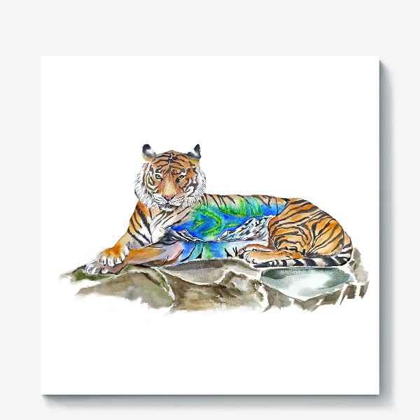 Холст «амурский тигр кошка хищник принт сияние»