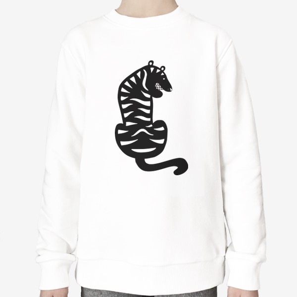 Свитшот «Тигр. Новый год 2022. Амурский тигр. Минималистичный дизайн. Стильный черно-белый принт. Для мальчиков и мужчин. Полоски»