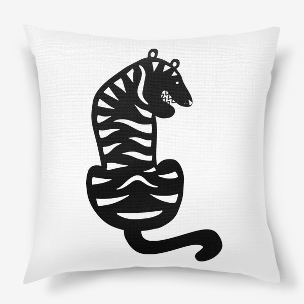 Подушка «Тигр. Новый год 2022. Амурский тигр. Минималистичный дизайн. Стильный черно-белый принт. Для мальчиков и мужчин. Полоски»