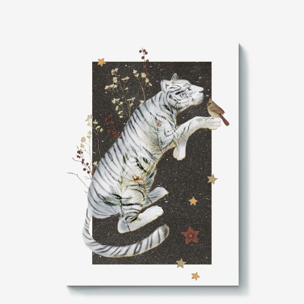 Холст «Зимний белый тигр»