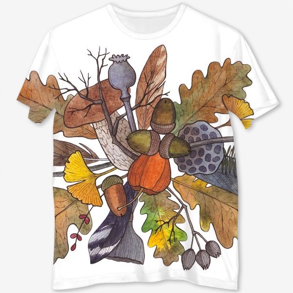 Футболка с полной запечаткой &laquo;Осень. Листья. Грибы&raquo;