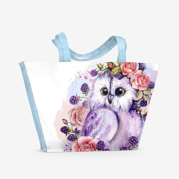 Пляжная сумка «Акварельная сова среди роз и ежевики»