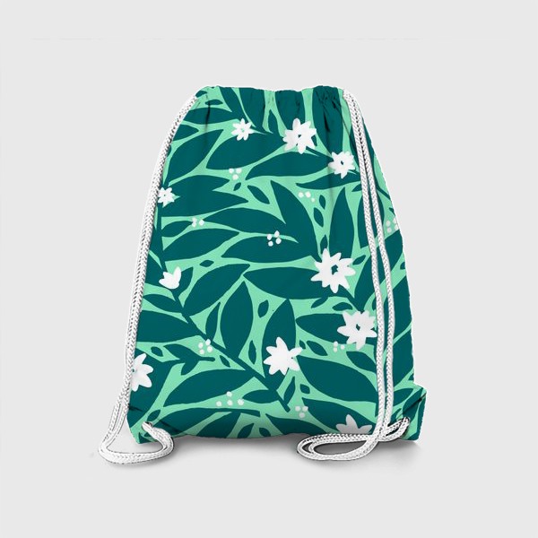 Рюкзак «Белые цветы с листьями на светлом фоне»