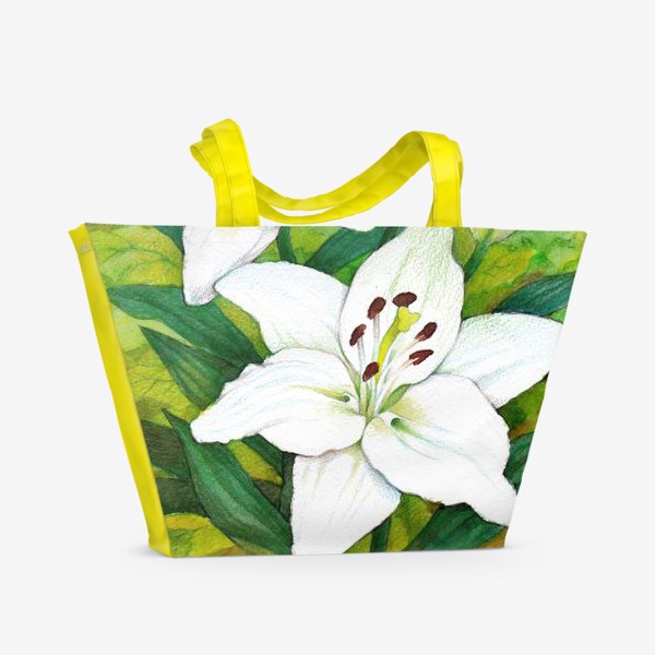 Пляжная сумка «Белые лилии. Акварель»