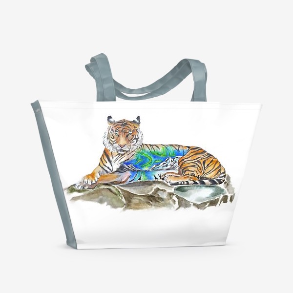 Пляжная сумка «амурский тигр кошка хищник принт сияние»