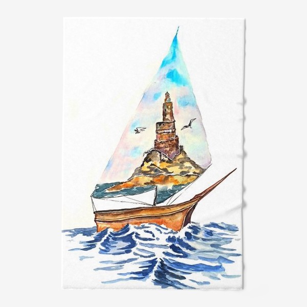 Полотенце «сахалин маяк море корабль волны парусник»