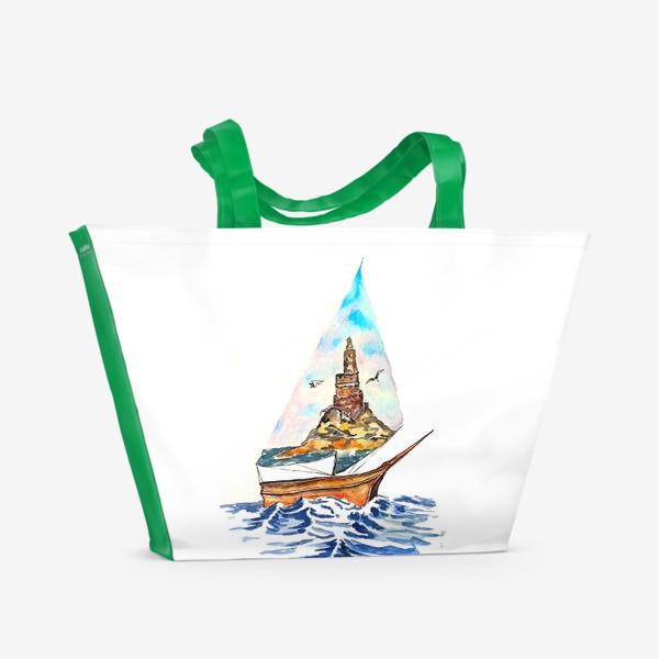 Пляжная сумка «сахалин маяк море корабль волны парусник»