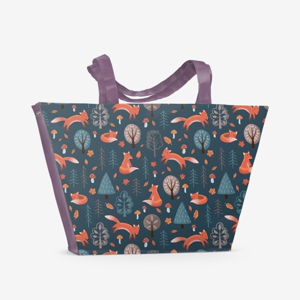 Пляжная сумка «Лисы в осеннем лесу на тёмном фоне»