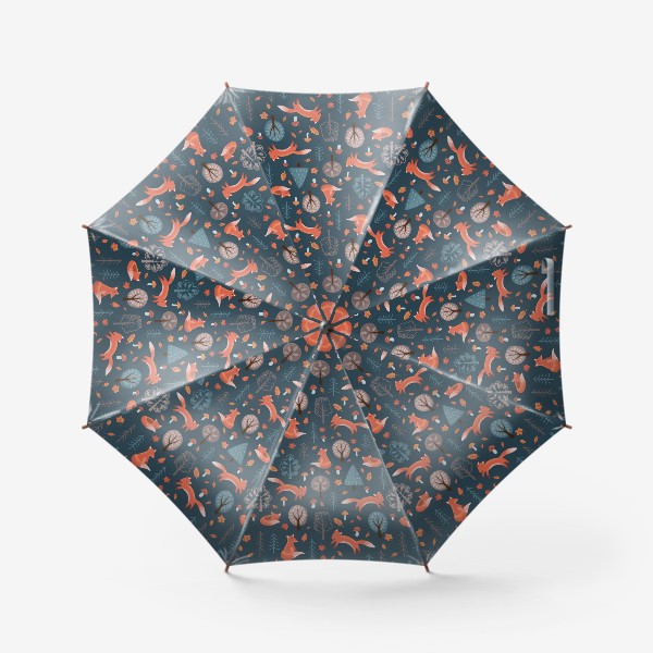 Зонт «Лисы в осеннем лесу на тёмном фоне»