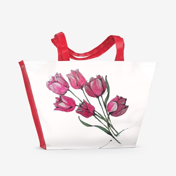 Пляжная сумка «розовые тюльпаны»