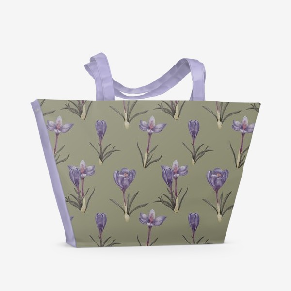 Пляжная сумка «Цветы шафрана на зеленом фоне»
