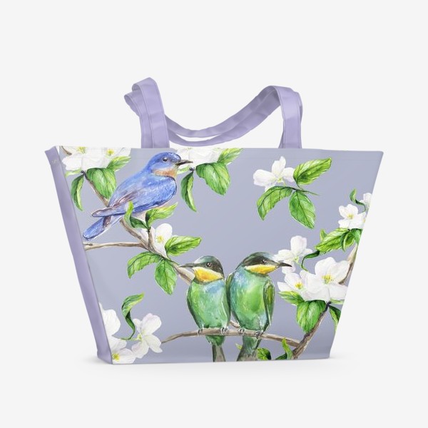Пляжная сумка «Паттерн с птицами и цветами»