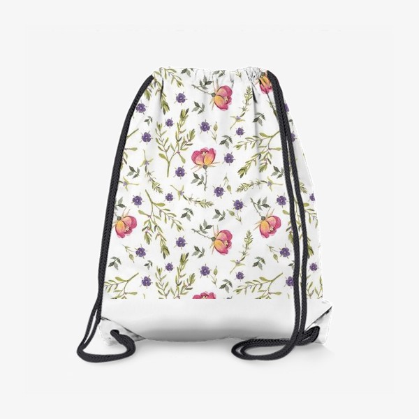 Рюкзак «Розы и фиолетовые цветы на белом фоне»
