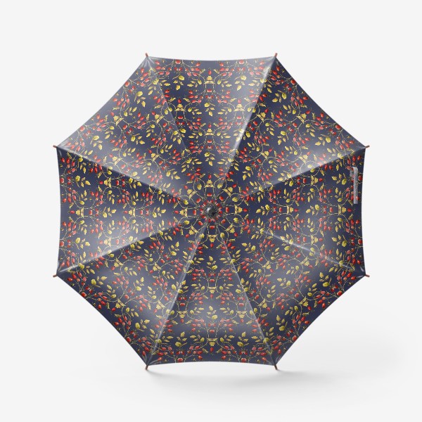 Зонт «Шиповник.Растительный орнамент на тёмном.»
