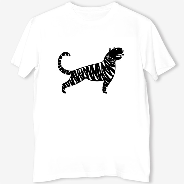 Футболка «Тигр. Новый год 2022. Амурский тигр. Минималистичный дизайн. Стильный черно-белый принт. Для мальчиков и мужчин. Полоски»
