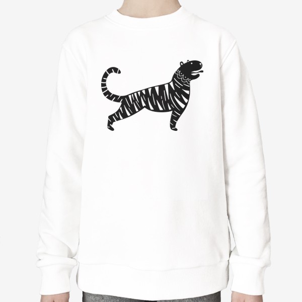 Свитшот &laquo;Тигр. Новый год 2022. Амурский тигр. Минималистичный дизайн. Стильный черно-белый принт. Для мальчиков и мужчин. Полоски&raquo;