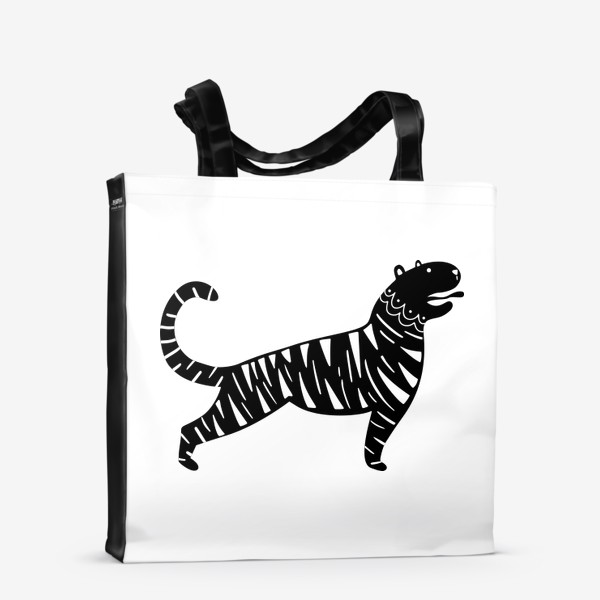 Сумка-шоппер «Тигр. Новый год 2022. Амурский тигр. Минималистичный дизайн. Стильный черно-белый принт. Для мальчиков и мужчин. Полоски»