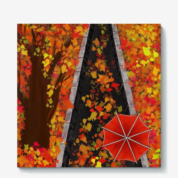 Холст &laquo;осень, погода, парк, природа, зонт, желтый, красный&raquo;