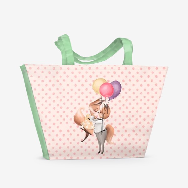 Пляжная сумка &laquo;Любовь, лисички с шариками&raquo;