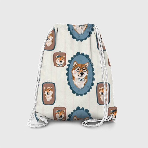 Рюкзак «Сиба ину. Подарок собачнику. Маленькая рыженькая собака. Паттерн с сиба ину. Милая японская собака. Shiba inu. Семья»