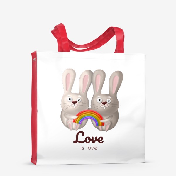 Сумка-шоппер «ЛГБТ радуга, зайчики, любовь, love is love, 14 февраля, день влюблённых. Принт для гомосексуалов, лесбиянок, геев»