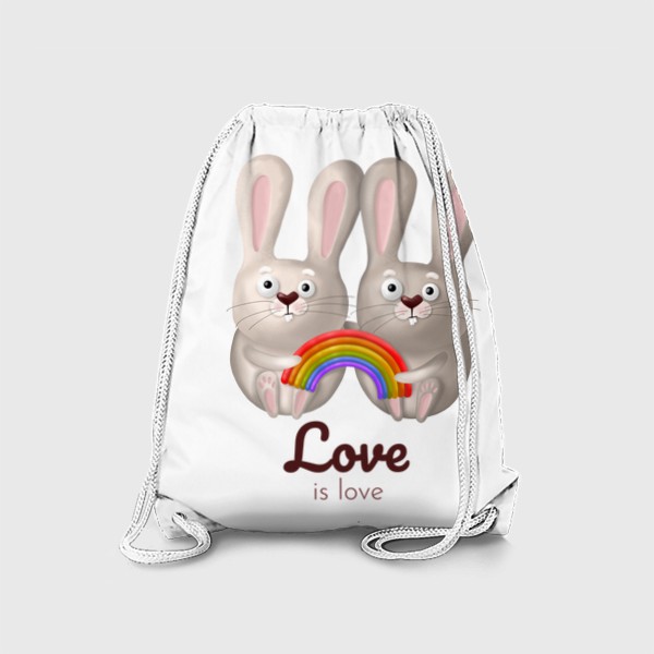 Рюкзак «ЛГБТ радуга, зайчики, любовь, love is love, 14 февраля, день влюблённых. Принт для гомосексуалов, лесбиянок, геев»