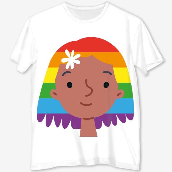 Футболка с полной запечаткой «Девушка с волосами цвета радуги»