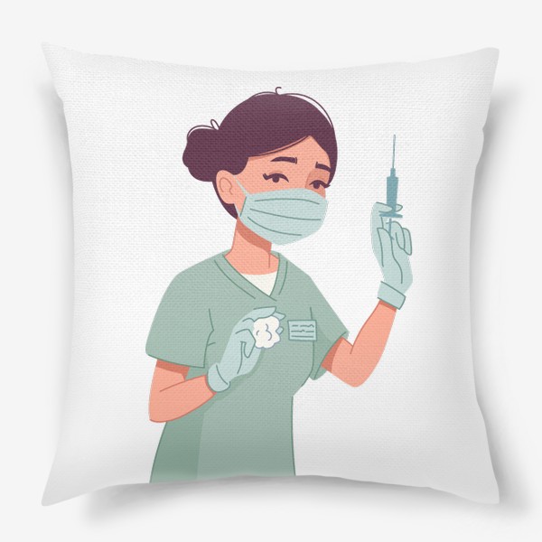 Подушка «Женщина врач держит шприц с вакциной»