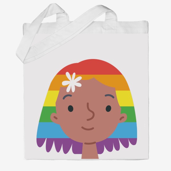Сумка хб «Девушка с волосами цвета радуги»