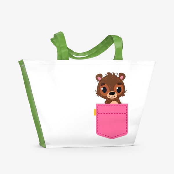 Пляжная сумка &laquo;Розовый карман с бурым мишкой&raquo;