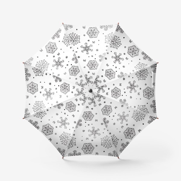 Зонт «Снегопад черно-белый. Летящие снежинки на белом фоне»