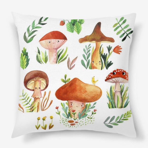 Подушка «Акварельные грибы»