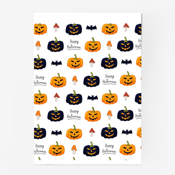 Постер «Красочный паттерн для праздника Хеллоуин с тыквами и летучими мышами»