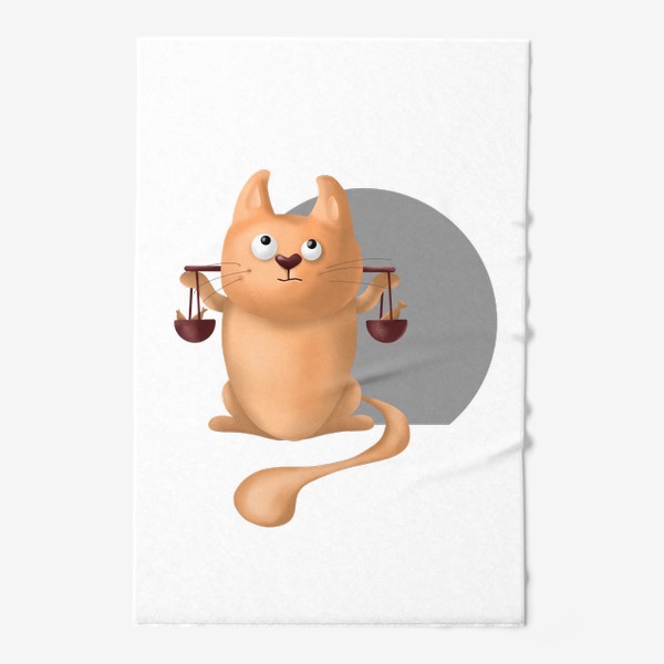 Полотенце &laquo;ВЕСЫ знак зодиака. Милый рыжий кот. Подарок для весов на день рождения, октябрь, осень. Равновесие, йога, дзен. Котик&raquo;
