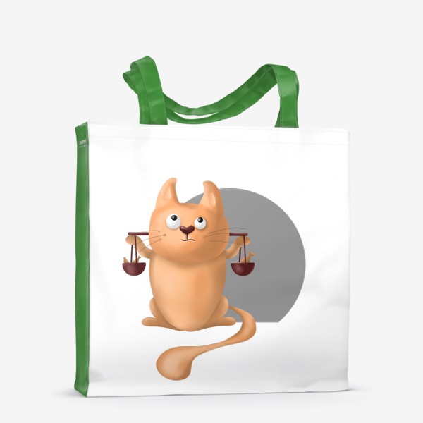Сумка-шоппер «ВЕСЫ знак зодиака. Милый рыжий кот. Подарок для весов на день рождения, октябрь, осень. Равновесие, йога, дзен. Котик»
