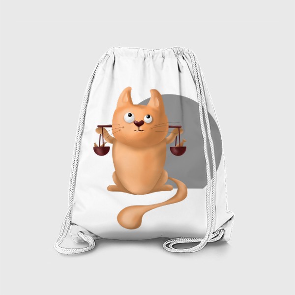 Рюкзак «ВЕСЫ знак зодиака. Милый рыжий кот. Подарок для весов на день рождения, октябрь, осень. Равновесие, йога, дзен. Котик»