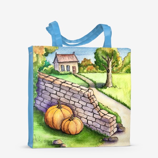 Сумка-шоппер «Осенний пейзаж с тыквами»