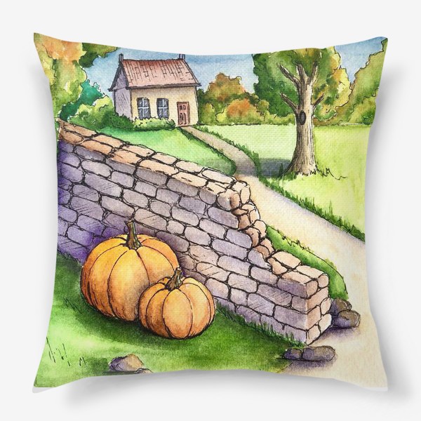 Подушка «Осенний пейзаж с тыквами»